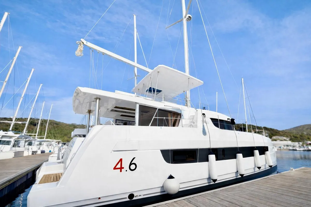 Exterior view of Friendship, a Bali 4.6 catamaran at Primošten, Croatia