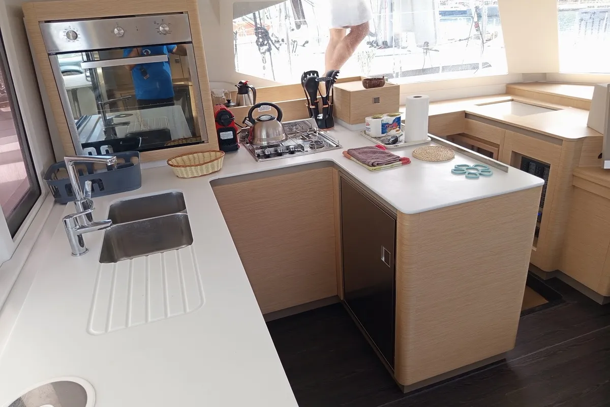 Galley of Ioanna, a Fountaine Pajot Astréa 42 catamaran at Municipal Unit of Lefkada, Greece