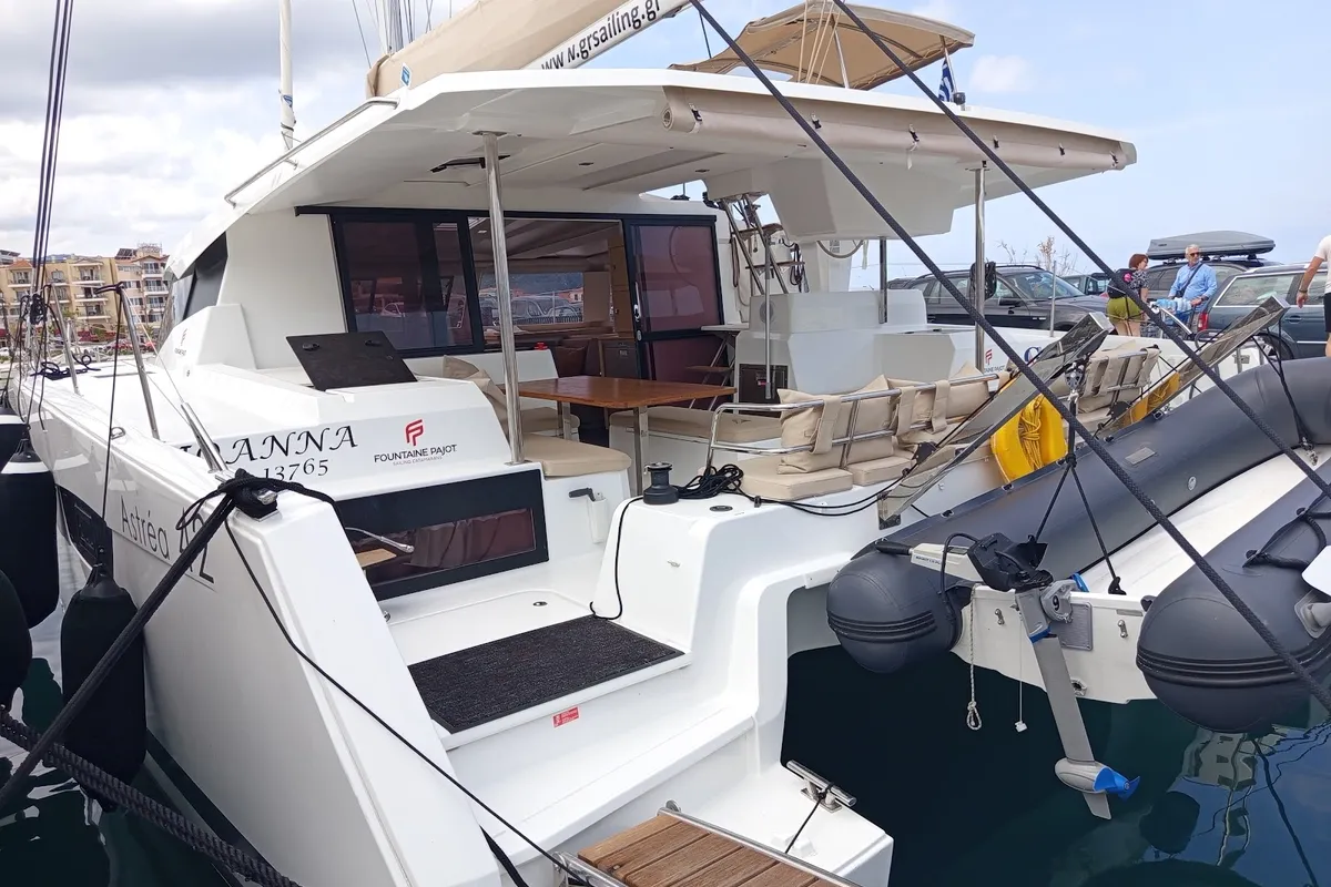 Exterior view of Ioanna, a Fountaine Pajot Astréa 42 catamaran at Municipal Unit of Lefkada, Greece