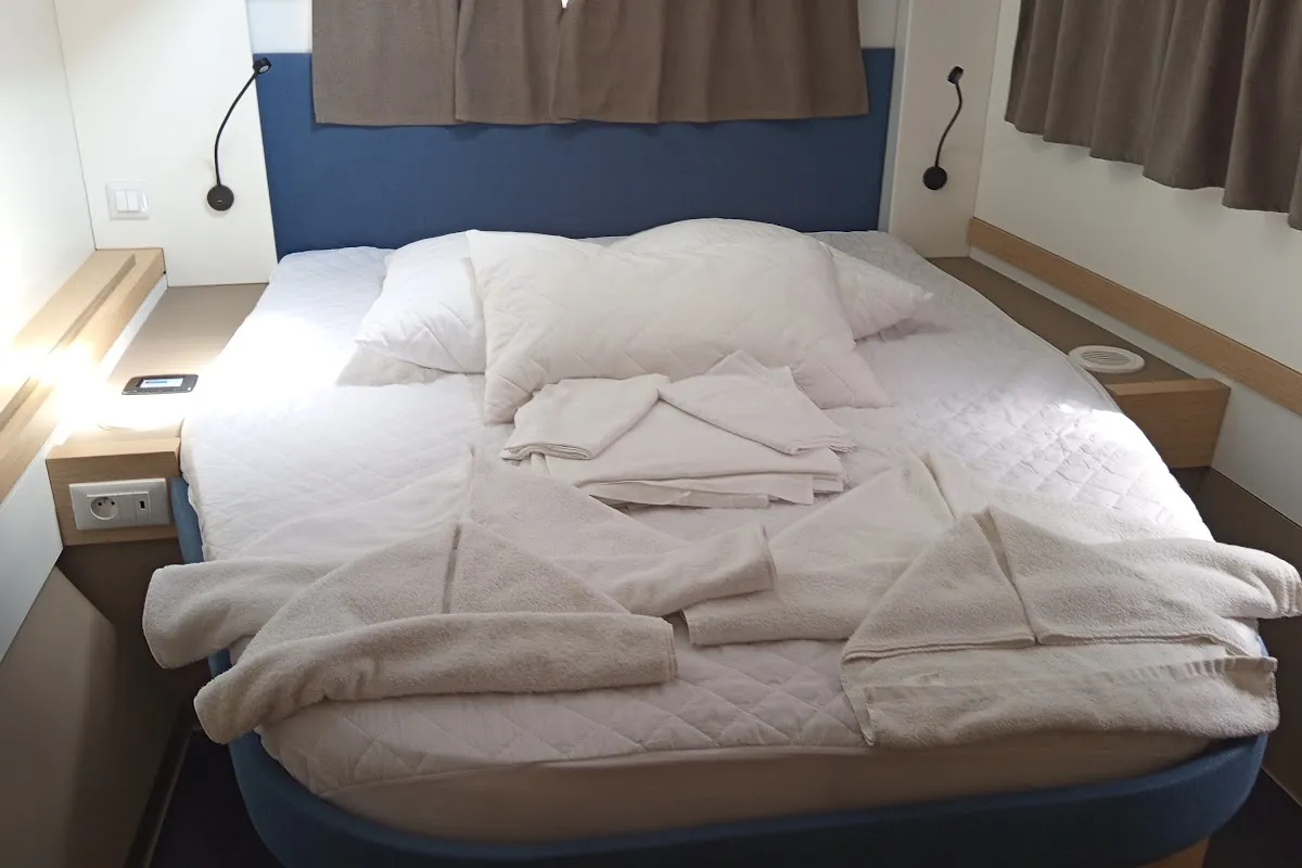 Cabin on Ioanna, a Fountaine Pajot Astréa 42 catamaran at Municipal Unit of Lefkada, Greece
