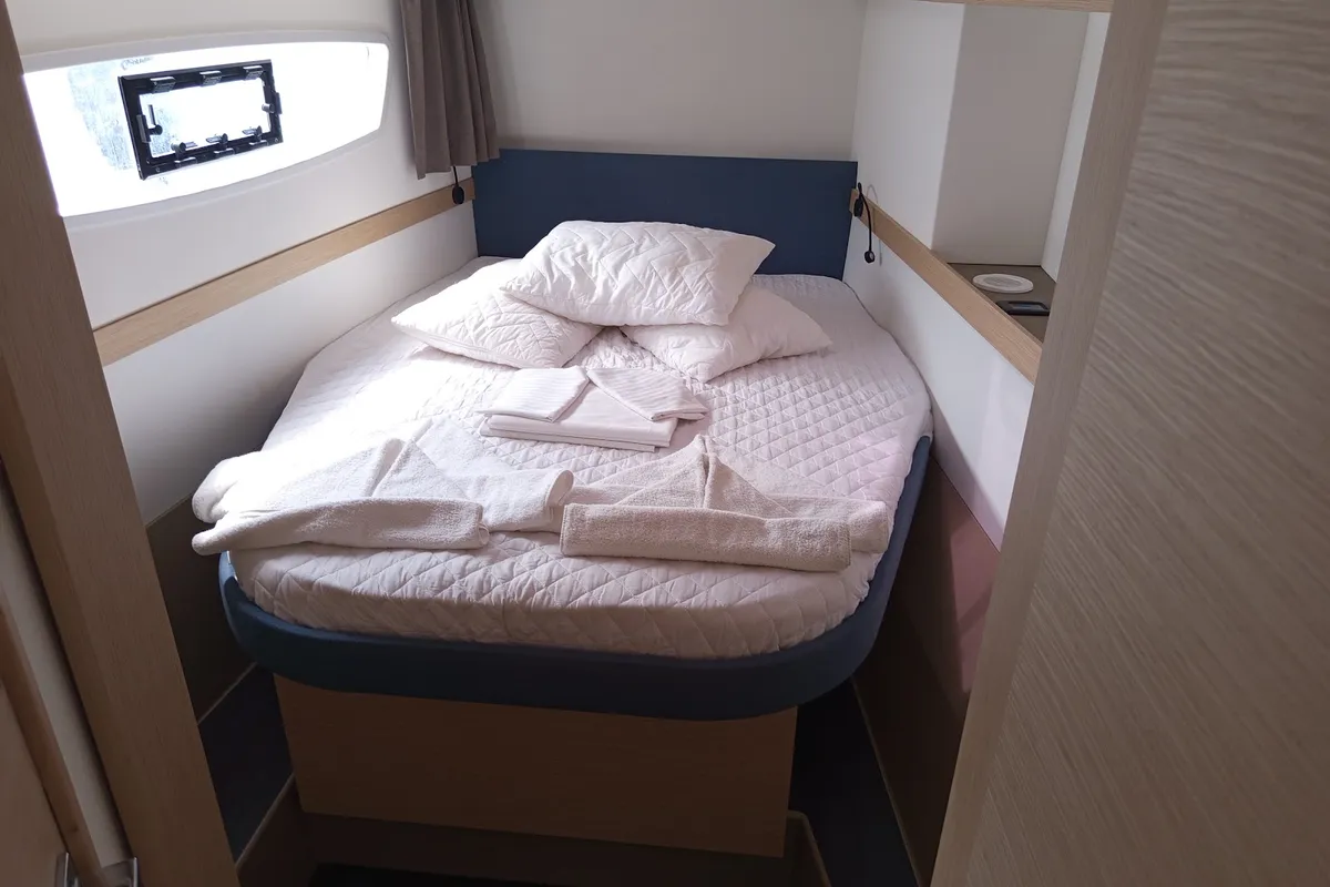 Cabin on Ioanna, a Fountaine Pajot Astréa 42 catamaran at Municipal Unit of Lefkada, Greece