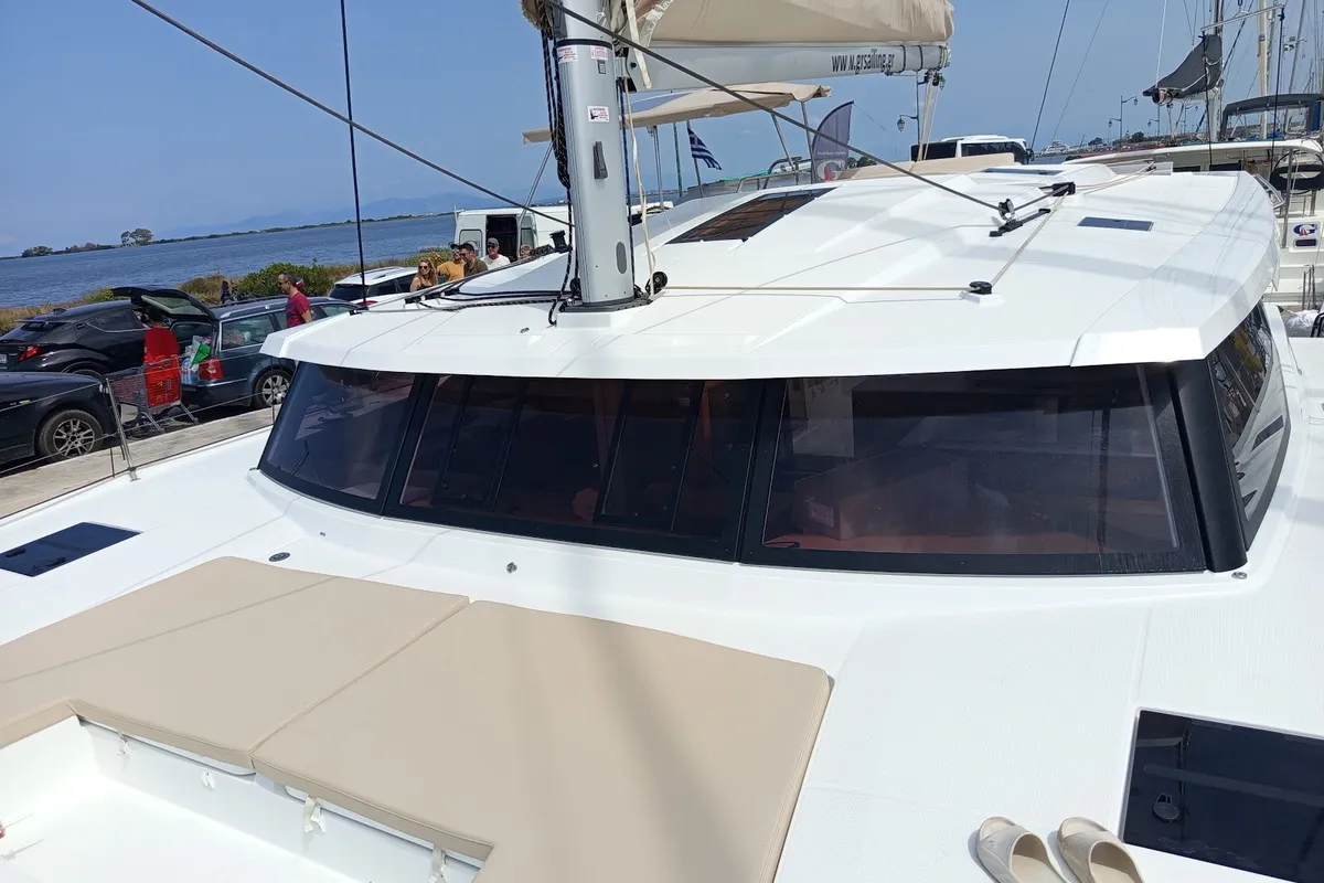 Exterior view of Ioanna, a Fountaine Pajot Astréa 42 catamaran at Municipal Unit of Lefkada, Greece