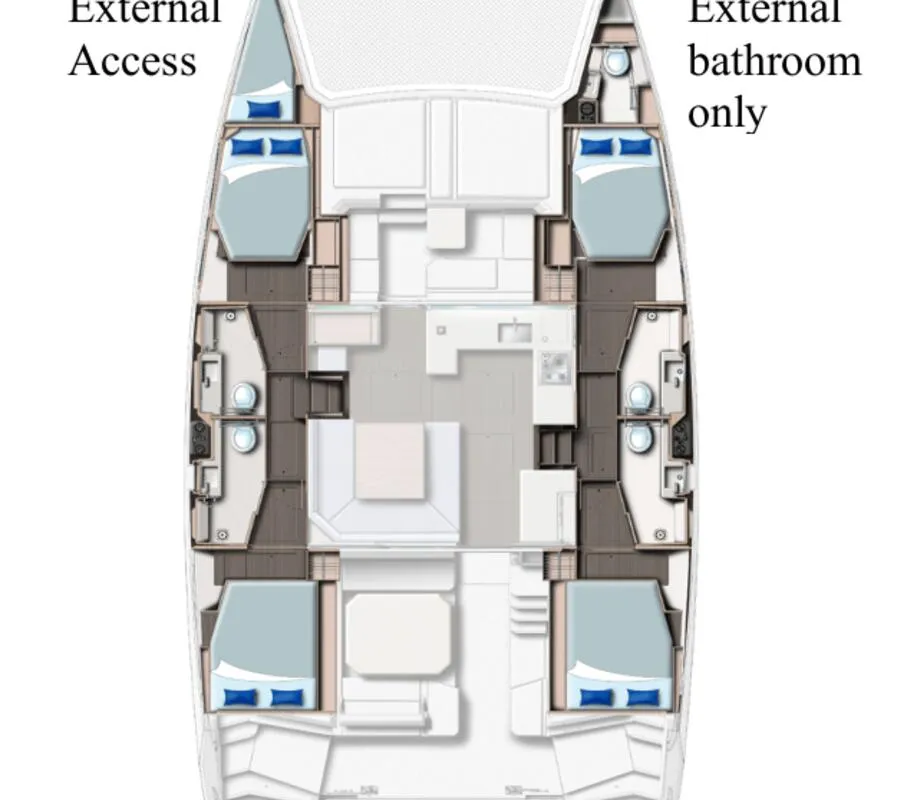 Floor plan of Prince Frederick, a Leopard 45 catamaran at Cannigione, Italy