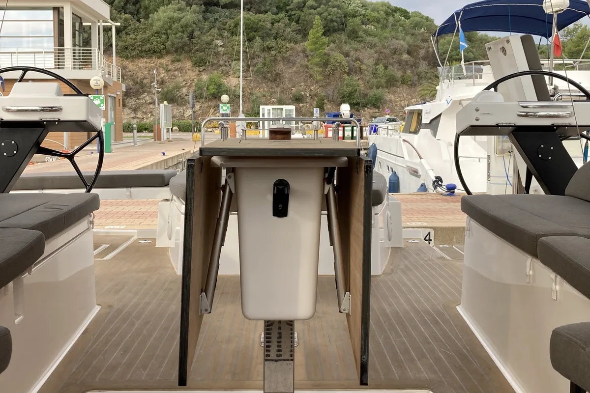 Cockpit of Gryffindor, a Dufour 530 sailboat at Olbia, Italy