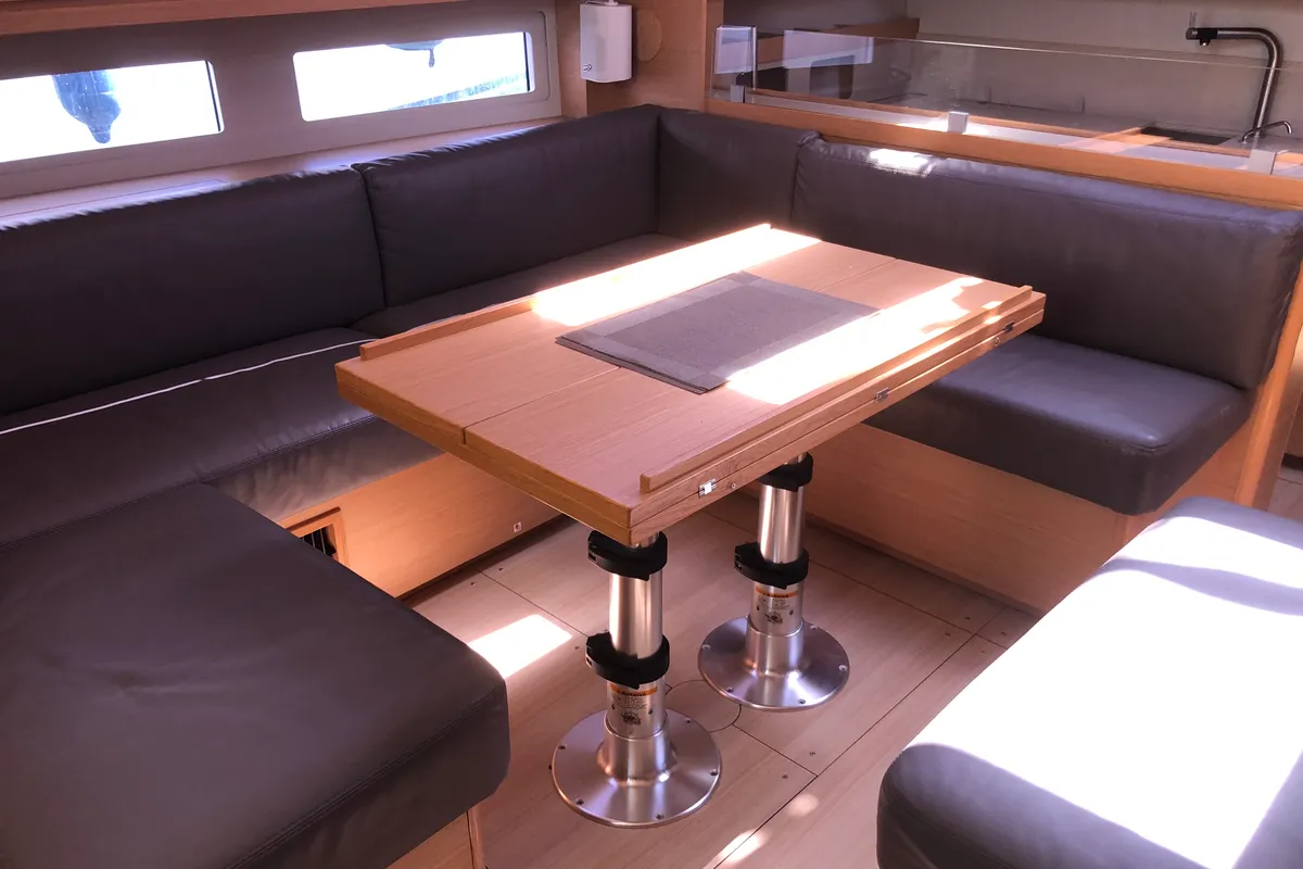 Salon of Gryffindor, a Dufour 530 sailboat at Olbia, Italy