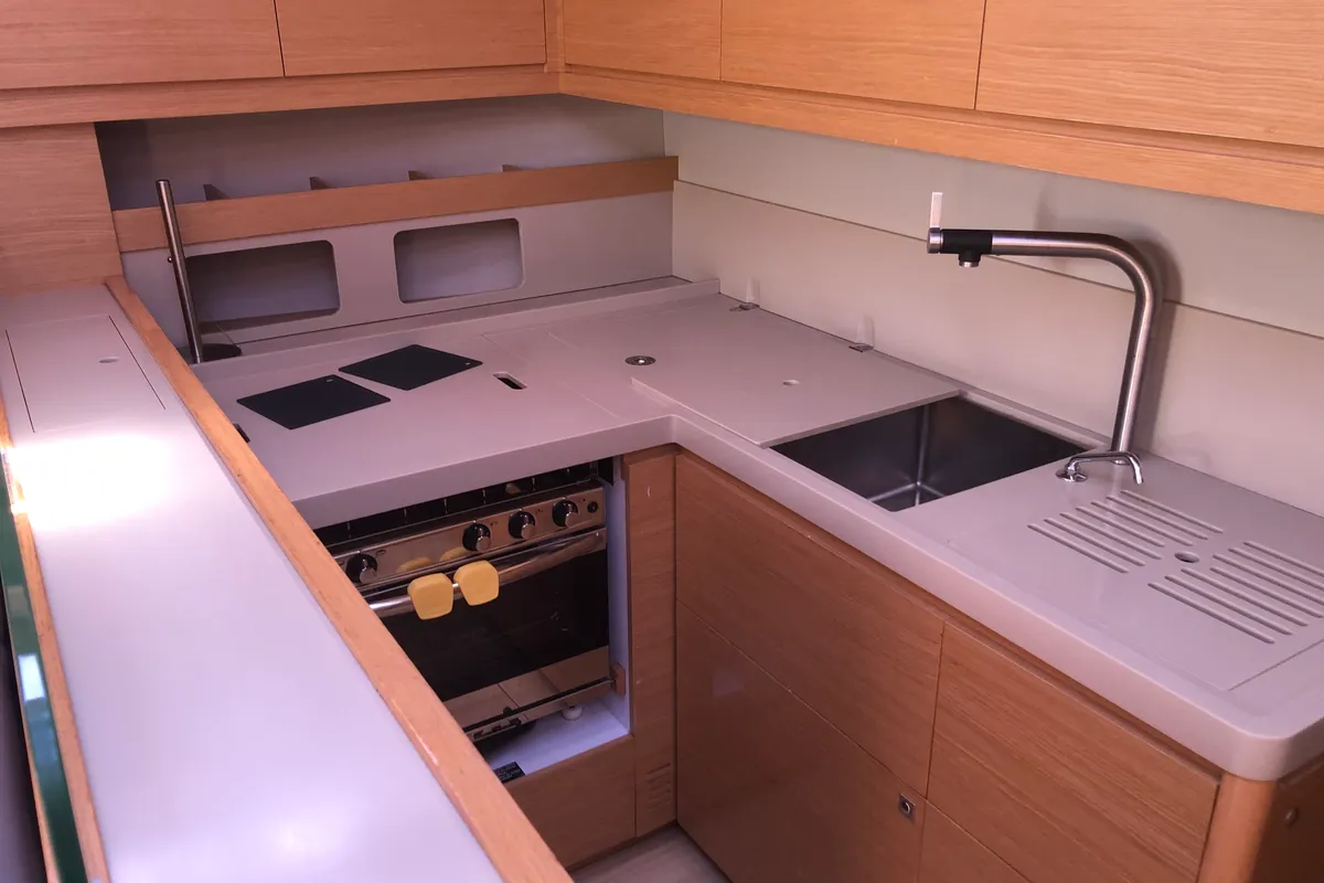 Galley of Gryffindor, a Dufour 530 sailboat at Olbia, Italy