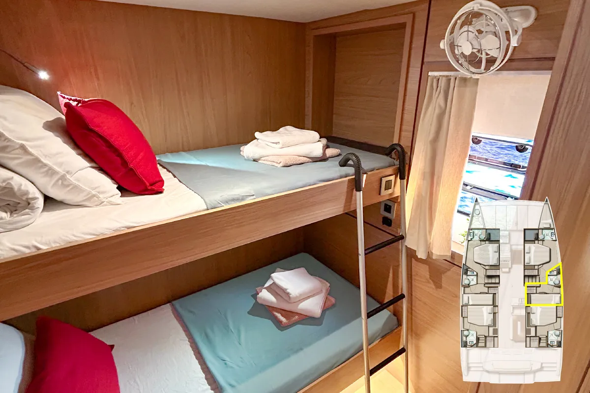Cabin on Baikal, a Bali 4.8 catamaran at Marmaris, Turkey