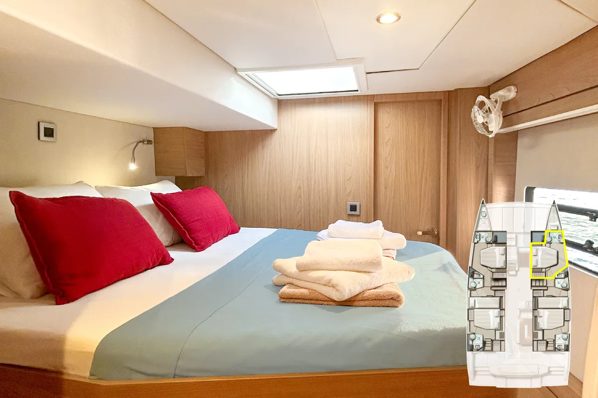Cabin on Baikal, a Bali 4.8 catamaran at Marmaris, Turkey