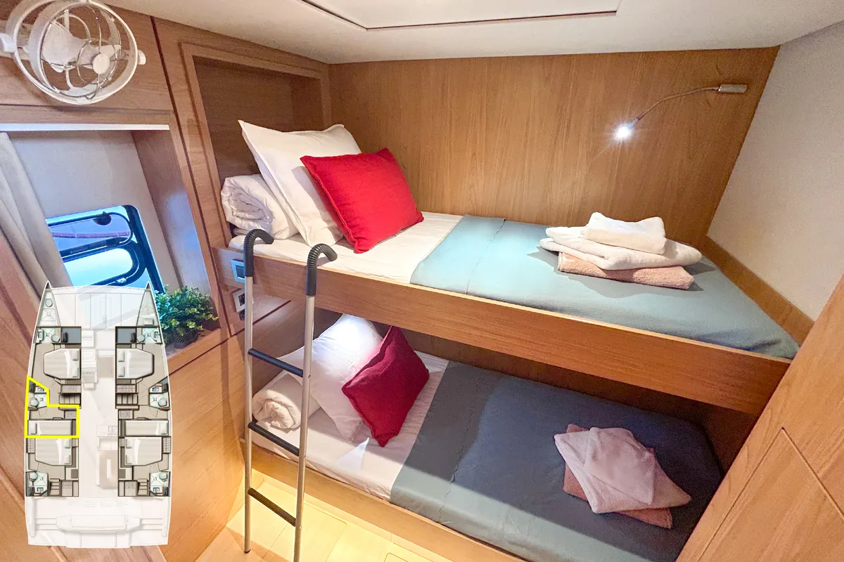 Cabin on Baikal, a Bali 4.8 catamaran at Marmaris, Turkey