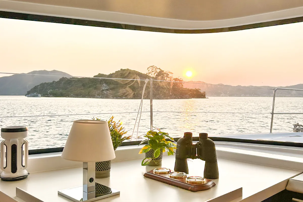 Salon of Baikal, a Bali 4.8 catamaran at Marmaris, Turkey