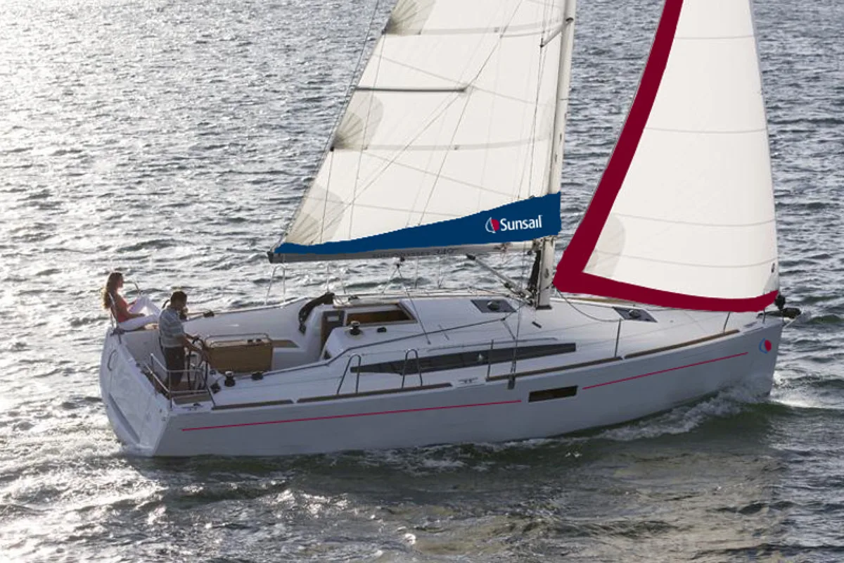 Exterior view of Sunsail 34- 2/1 Classic, a Jeanneau Sun Odyssey 349 sailboat at Municipal Unit of Lefkada, Greece
