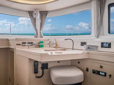 Cockpit of Frieda, a Lagoon 46 catamaran at Rogoznica, Croatia