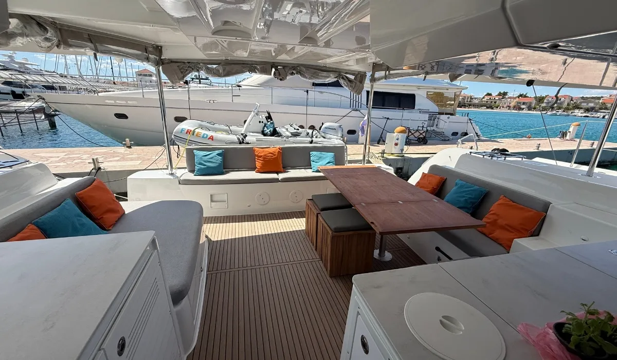Deck of Frieda, a Lagoon 46 catamaran at Rogoznica, Croatia