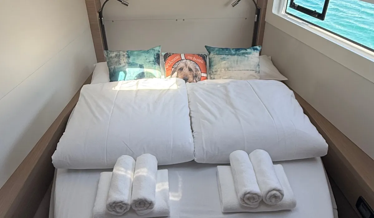 Cabin on Frieda, a Lagoon 46 catamaran at Rogoznica, Croatia