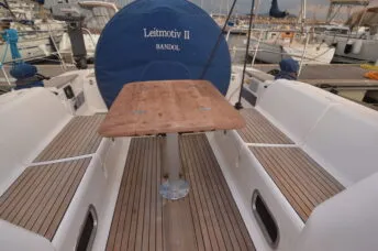 Deck of Leitmotiv II, a Dufour 44 - 3 cab.* sailboat at Toulon, France
