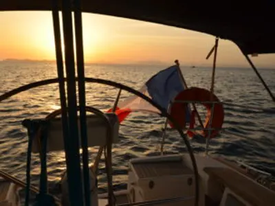 Cockpit of Leitmotiv II, a Dufour 44 - 3 cab.* sailboat at Toulon, France