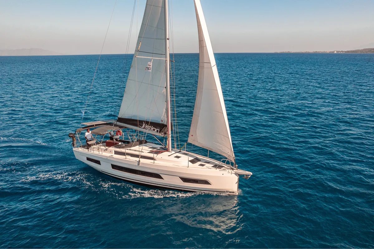 Exterior view of Grace, a Dufour 41 sailboat at Athens, Greece