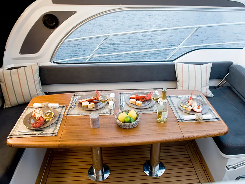 Salon of Aurora, a Marex 320 ACC motor yacht at Grad Šibenik, Croatia