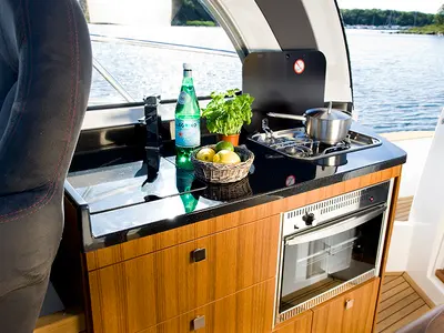 Galley of Aurora, a Marex 320 ACC motor yacht at Grad Šibenik, Croatia