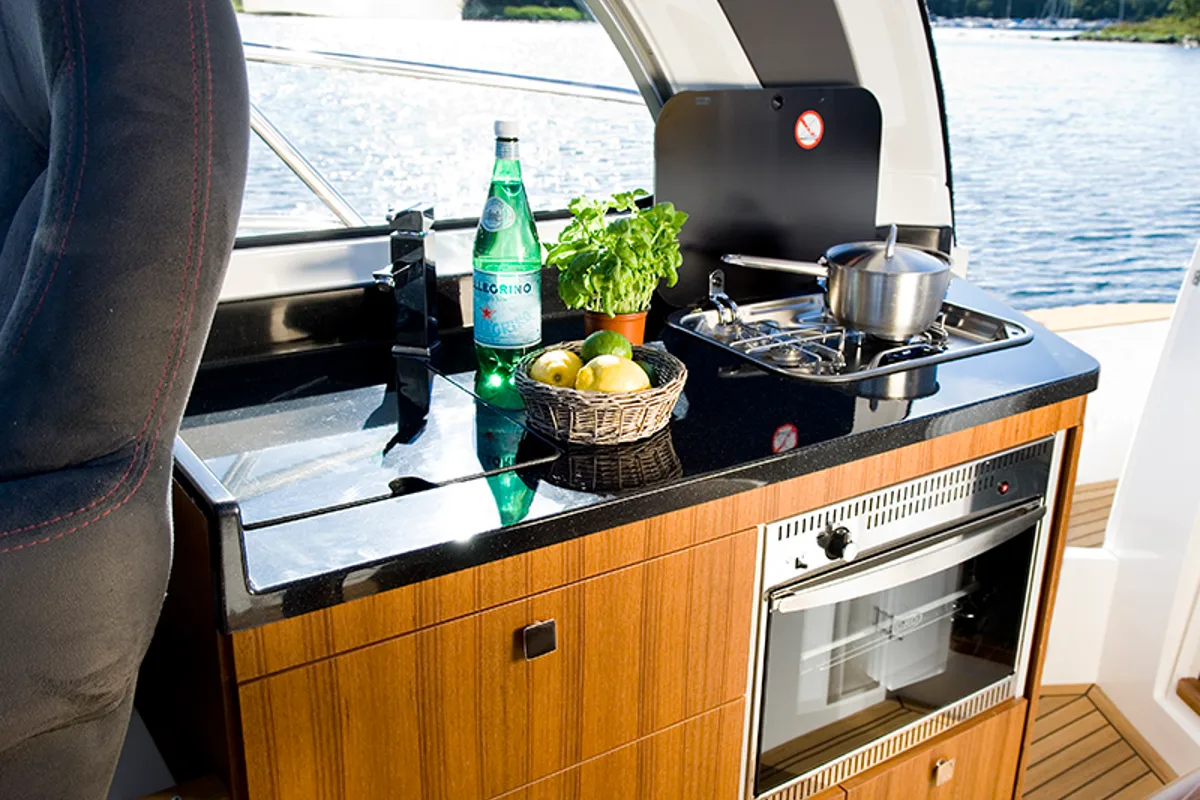 Galley of Aurora, a Marex 320 ACC motor yacht at Grad Šibenik, Croatia