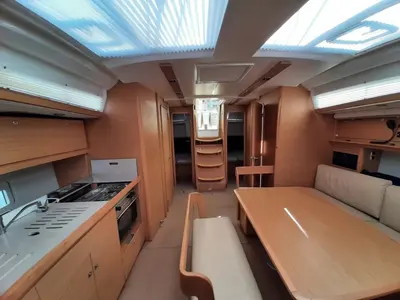Salon of Fiodena, a Dufour 430 sailboat at Palermo, Italy