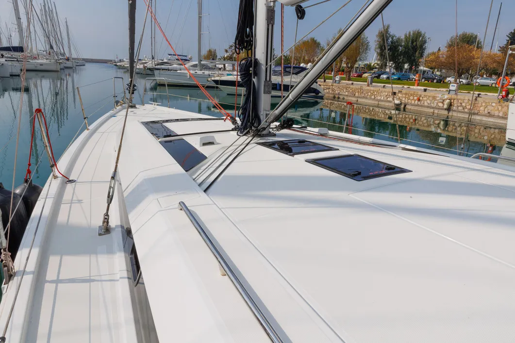 Deck of Solon, a Beneteau Oceanis 46.1 sailboat at Athens, Greece