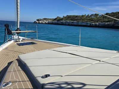 Deck of Infinity, a Bavaria C46 sailboat at Palma de Mallorca, Spain