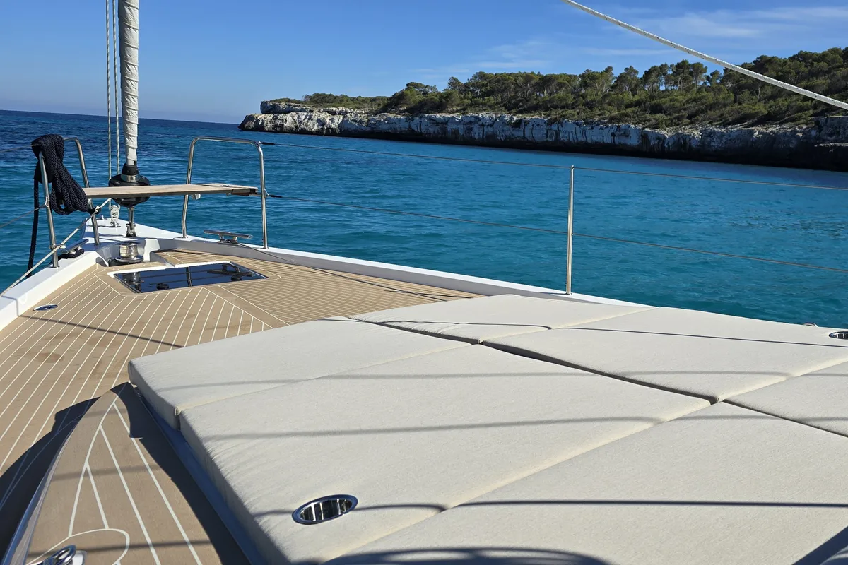 Deck of Infinity, a Bavaria C46 sailboat at Palma de Mallorca, Spain