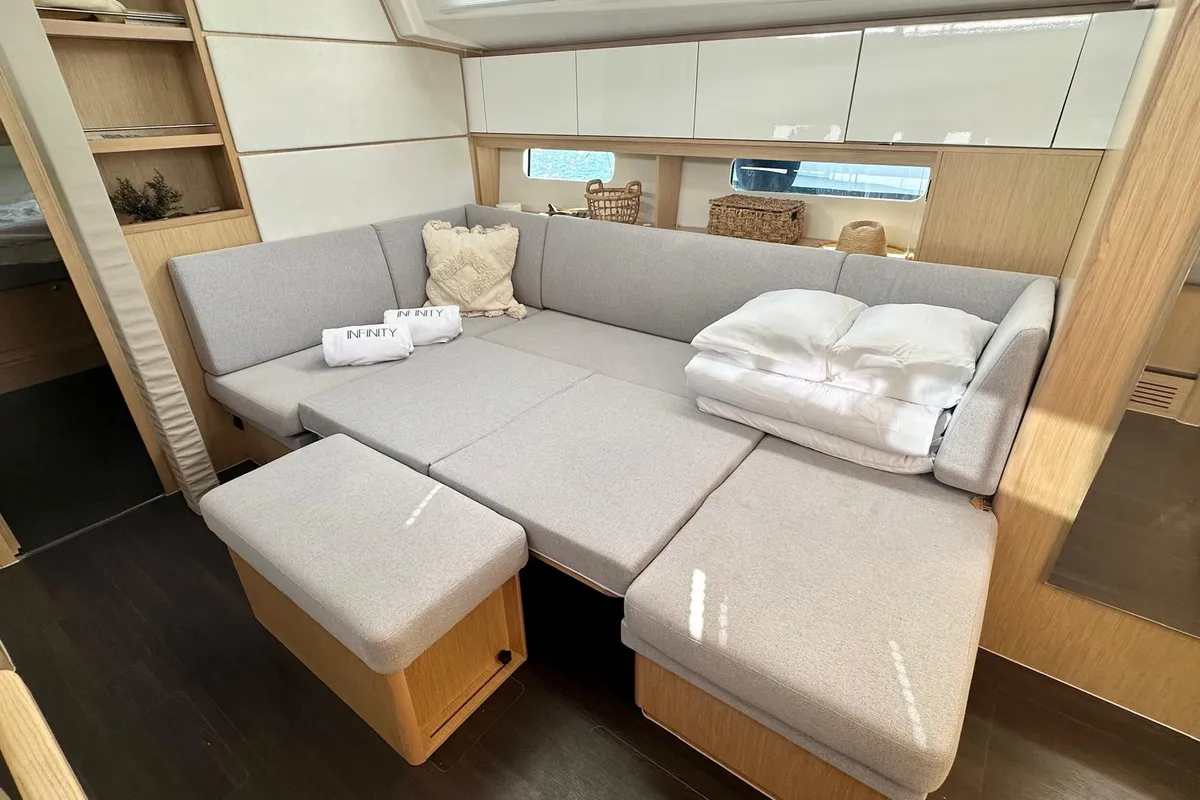 Salon of Infinity, a Bavaria C46 sailboat at Palma de Mallorca, Spain