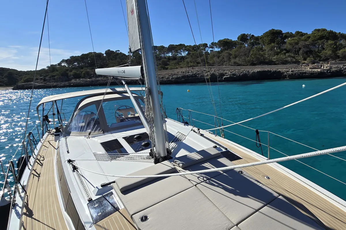 Deck of Infinity, a Bavaria C46 sailboat at Palma de Mallorca, Spain