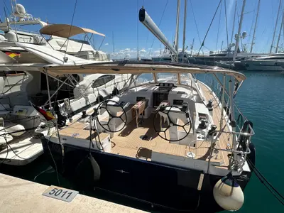 Cockpit of Infinity, a Bavaria C46 sailboat at Palma de Mallorca, Spain