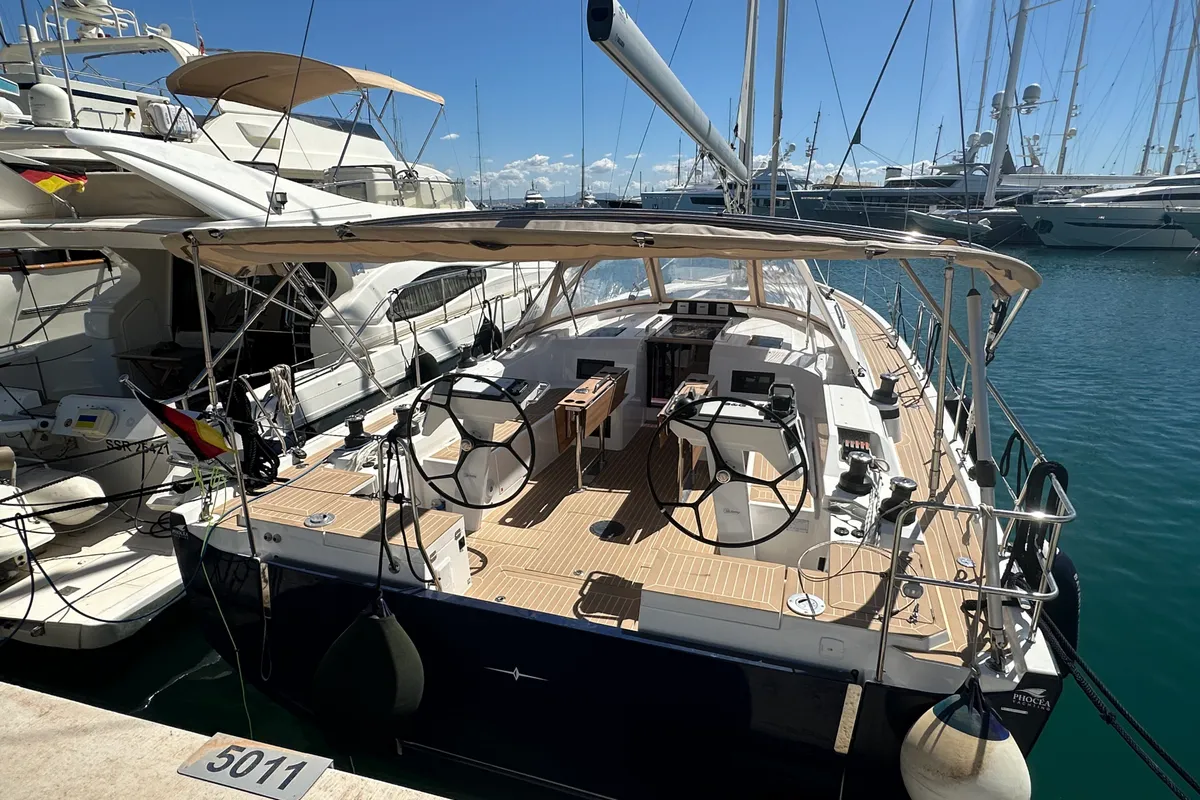 Cockpit of Infinity, a Bavaria C46 sailboat at Palma de Mallorca, Spain