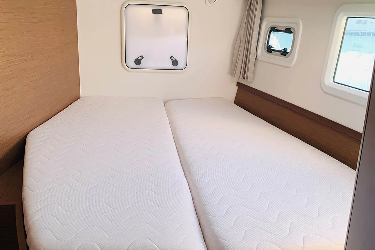 Cabin on Burguesinha, a Lagoon 42 catamaran at Athens, Greece