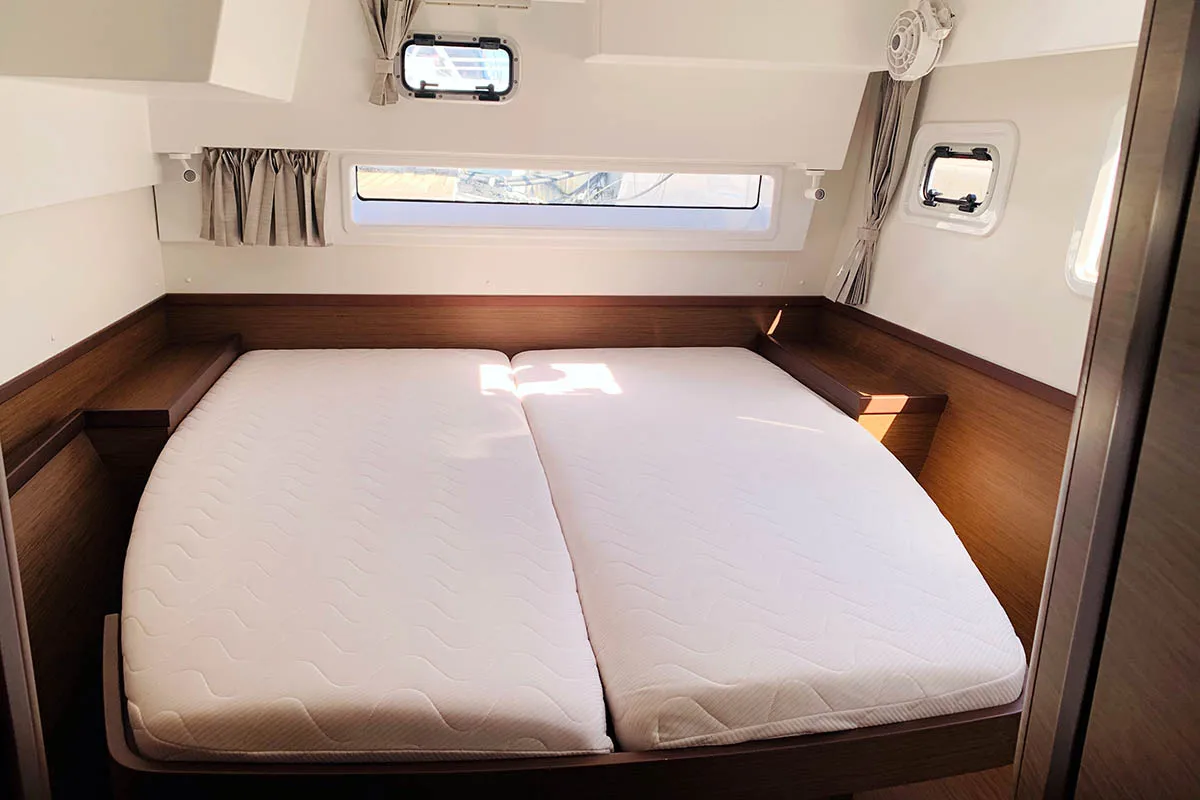 Cabin on Burguesinha, a Lagoon 42 catamaran at Athens, Greece