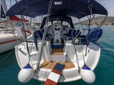 Deck of Dorko, a Bavaria 39 Cruiser sailboat at Grad Trogir, Croatia
