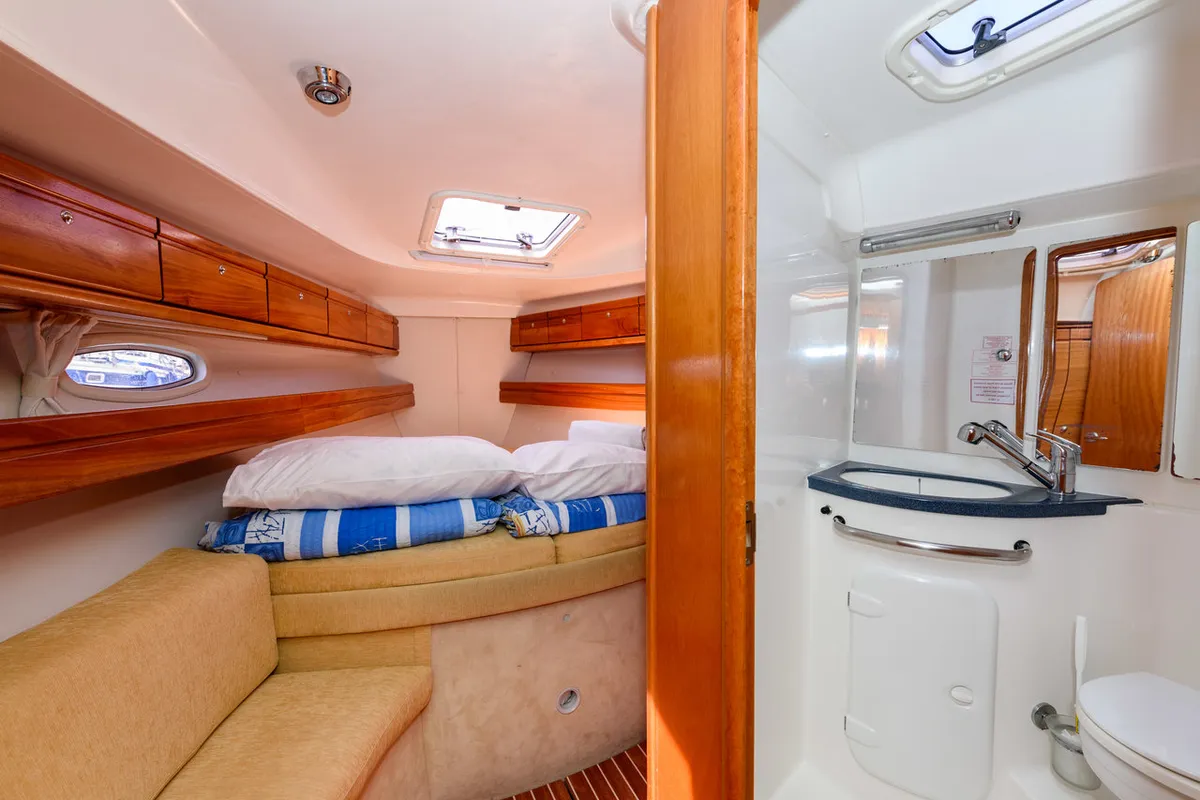 Head on Dorko, a Bavaria 39 Cruiser sailboat at Grad Trogir, Croatia