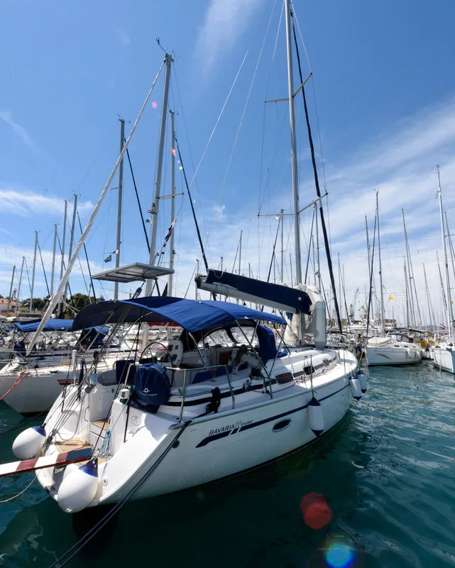 Exterior view of Dorko, a Bavaria 39 Cruiser sailboat at Grad Trogir, Croatia