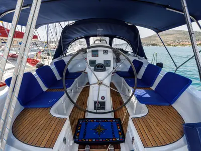 Cockpit of Dorko, a Bavaria 39 Cruiser sailboat at Grad Trogir, Croatia