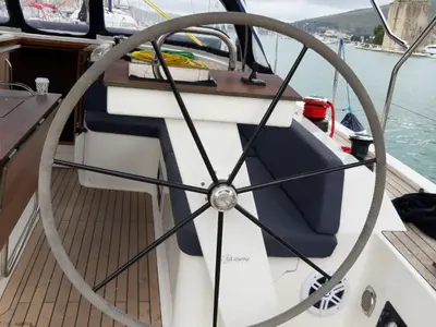 Cockpit of SUNSET I, a D&D Kufner 50 sailboat at Grad Trogir, Croatia