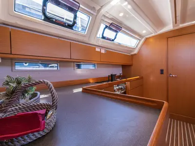Galley of Just Be, a Bavaria Cruiser 46 sailboat at Fethiye, Turkey