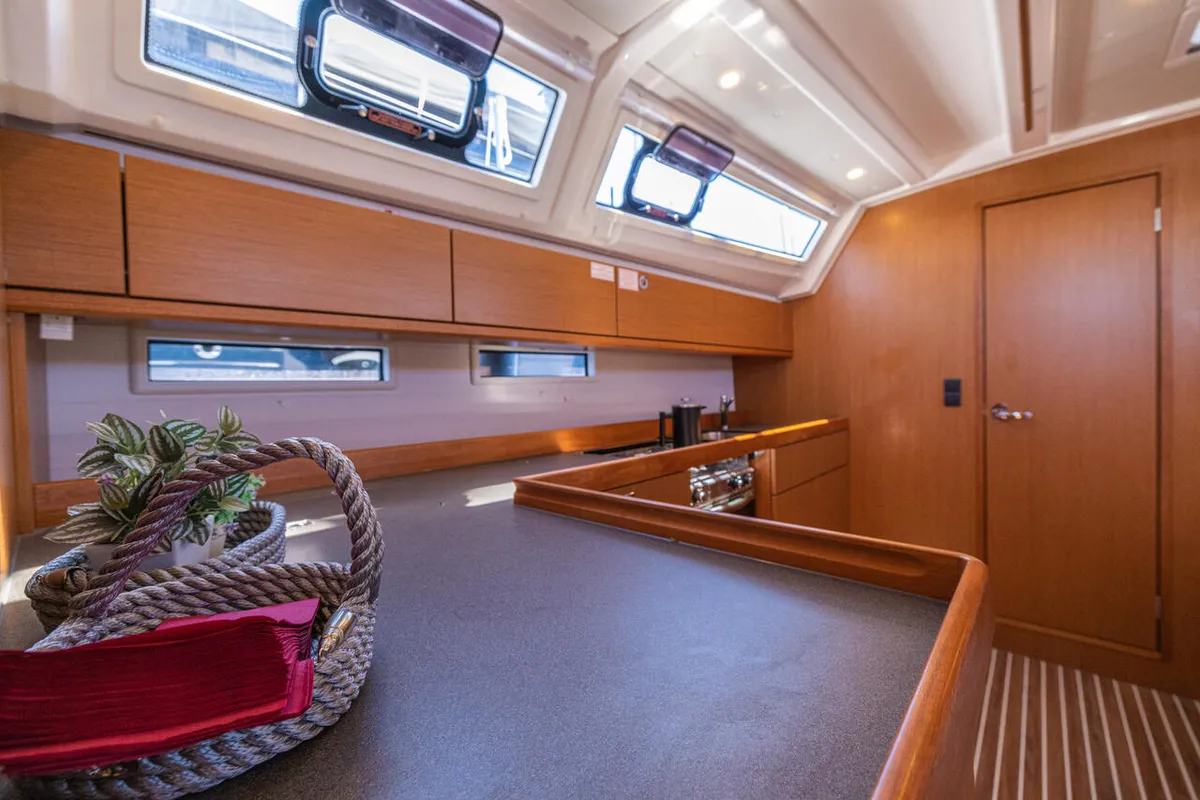 Galley of Just Be, a Bavaria Cruiser 46 sailboat at Fethiye, Turkey