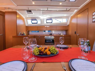 Salon of Just Be, a Bavaria Cruiser 46 sailboat at Fethiye, Turkey