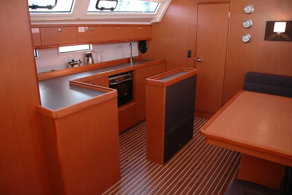 Galley of Sadira, a Bavaria Cruiser 46 sailboat at Olbia, Italy
