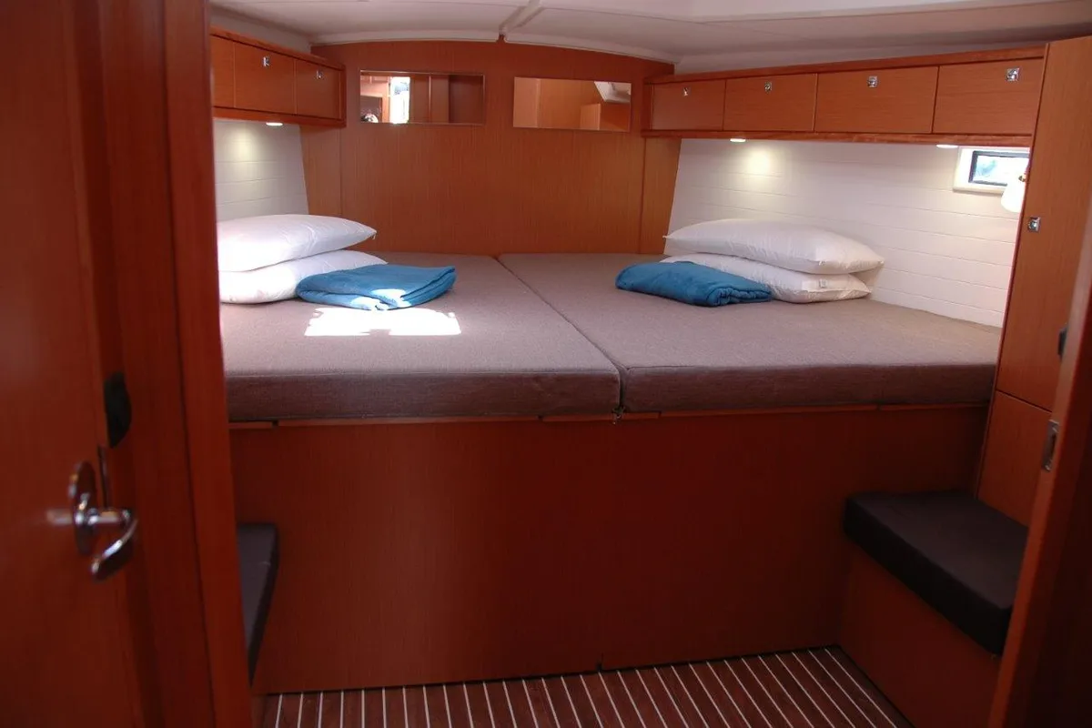 Cabin on Sadira, a Bavaria Cruiser 46 sailboat at Olbia, Italy