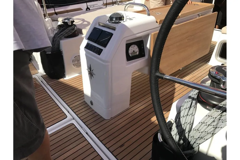 Cockpit of Kos 440.1, a Jeanneau Sun Odyssey 440 sailboat at Athens, Greece