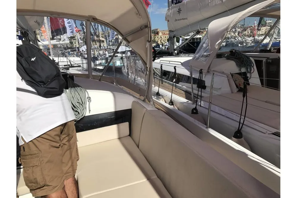 Deck of Kos 440.1, a Jeanneau Sun Odyssey 440 sailboat at Athens, Greece