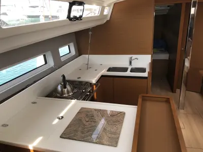 Galley of Kos 440.1, a Jeanneau Sun Odyssey 440 sailboat at Athens, Greece