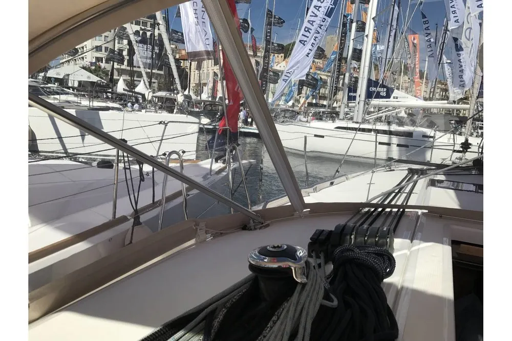 Deck of Kos 440.1, a Jeanneau Sun Odyssey 440 sailboat at Athens, Greece
