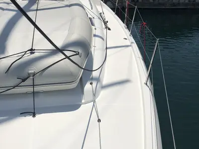 Deck of Kos 440.1, a Jeanneau Sun Odyssey 440 sailboat at Athens, Greece