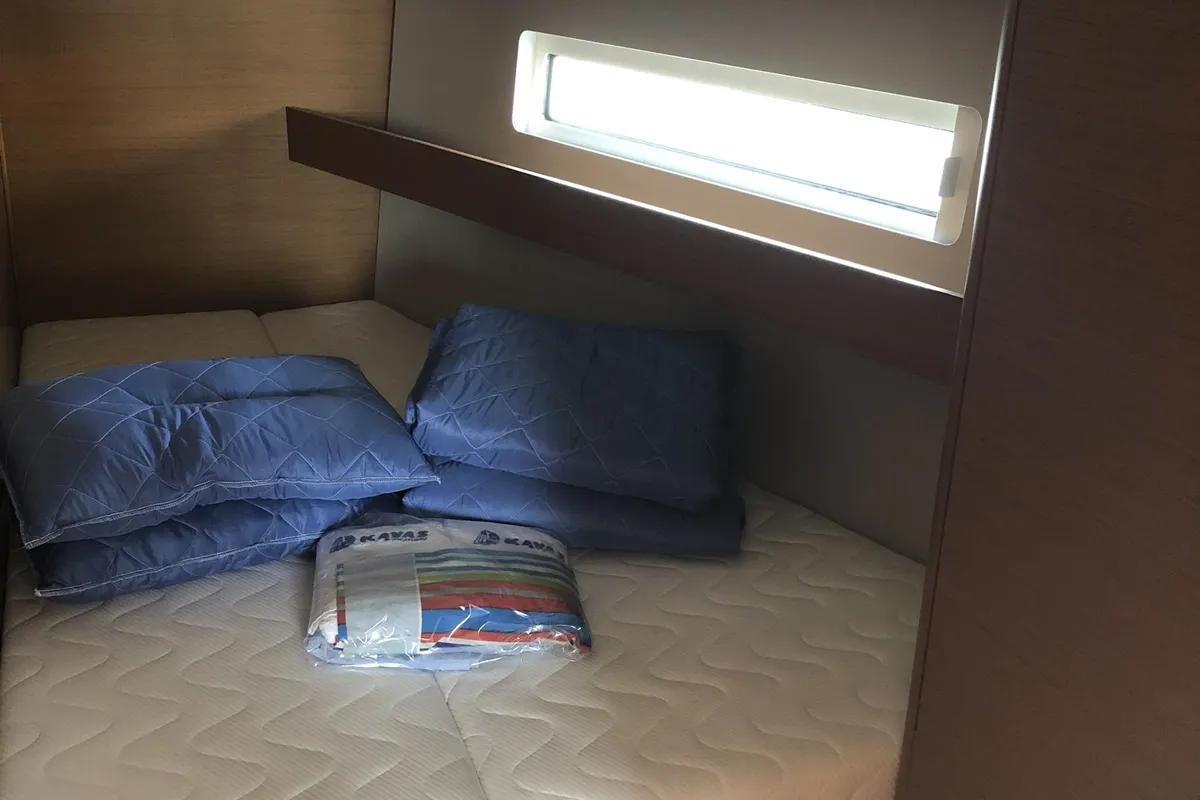 Cabin on Kos 440.1, a Jeanneau Sun Odyssey 440 sailboat at Athens, Greece